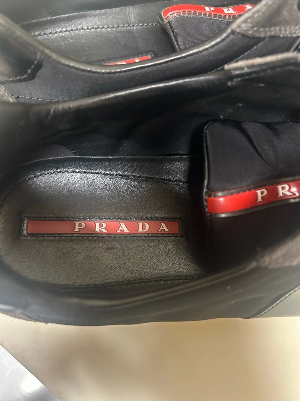 Men's Prada Black and Gray Suede-Trim Casual Sneakers
